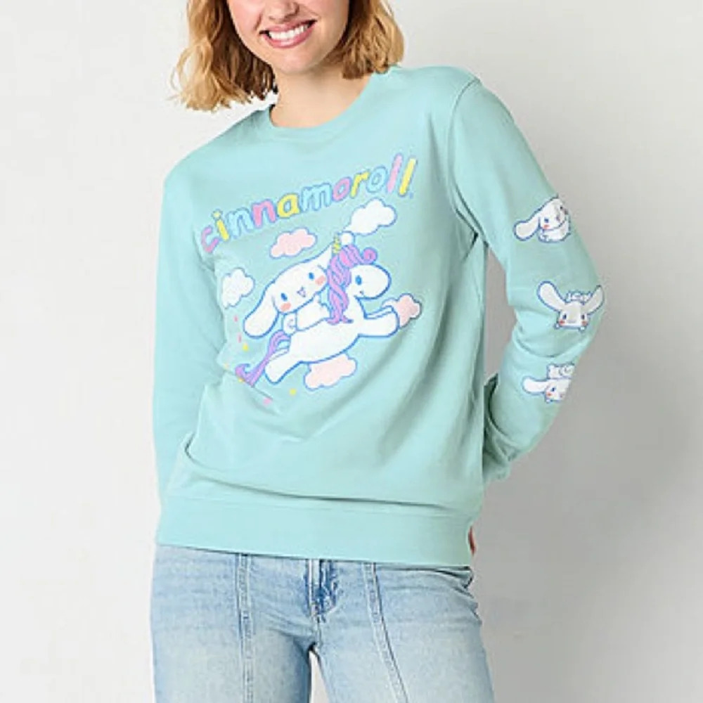 Cinnamon Roll Womens Crew Neck Long Sleeve Hello Kitty Sweatshirt
